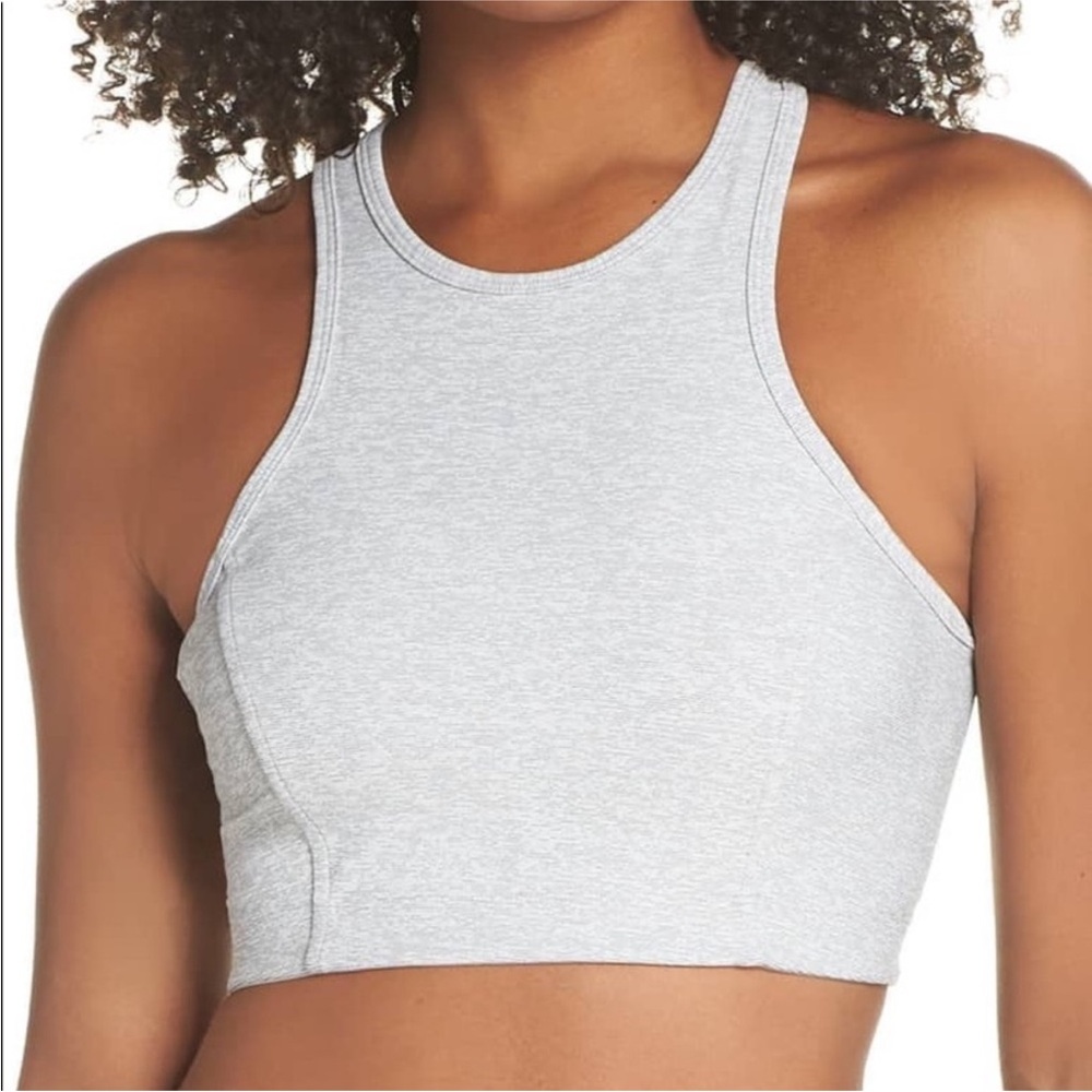 OUTDOOR VOICES Athena Crop Top Light Gray Racerback Sports Bra